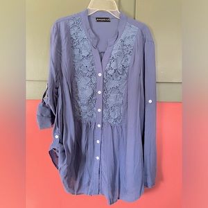 ROMANTIC HUT size 2XL NWOT fits like LARGE adjustable sleeve lace front blue